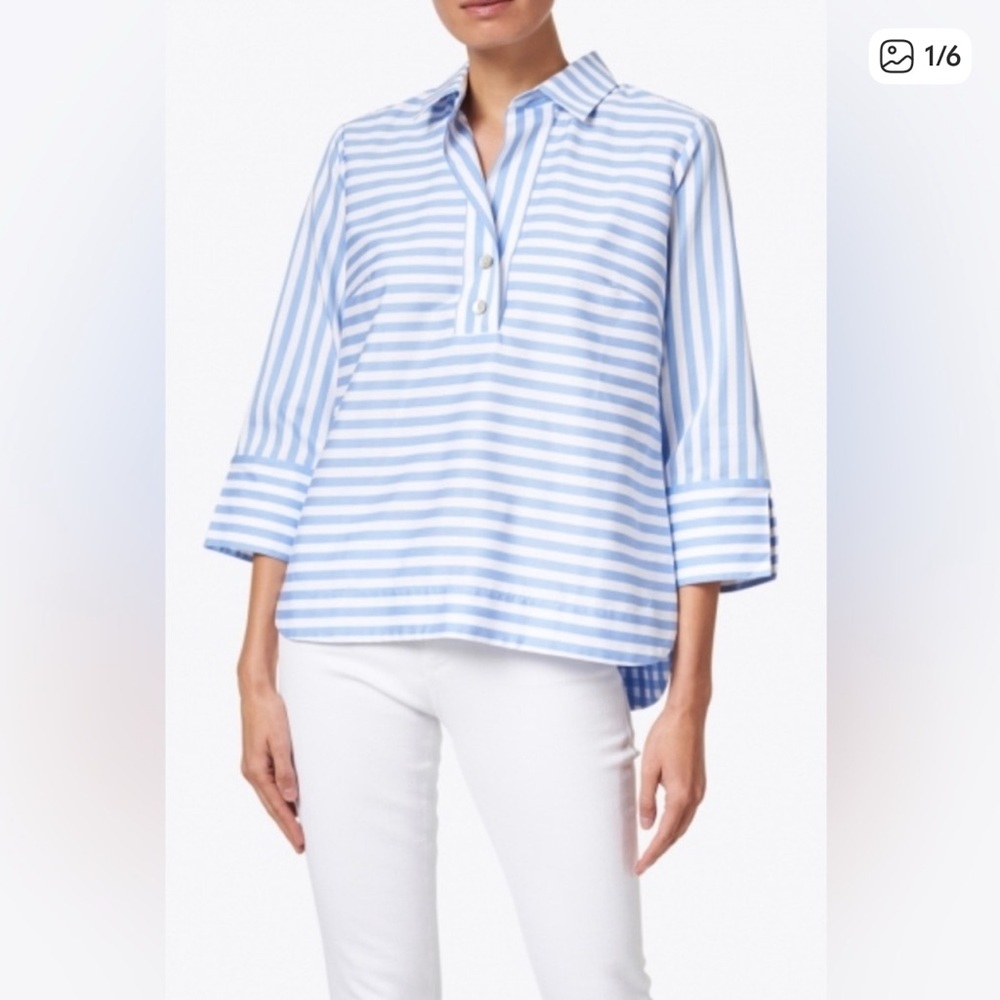 Hinson Wu Aileen Popover luxe linen Button Back Blouse Sz 6